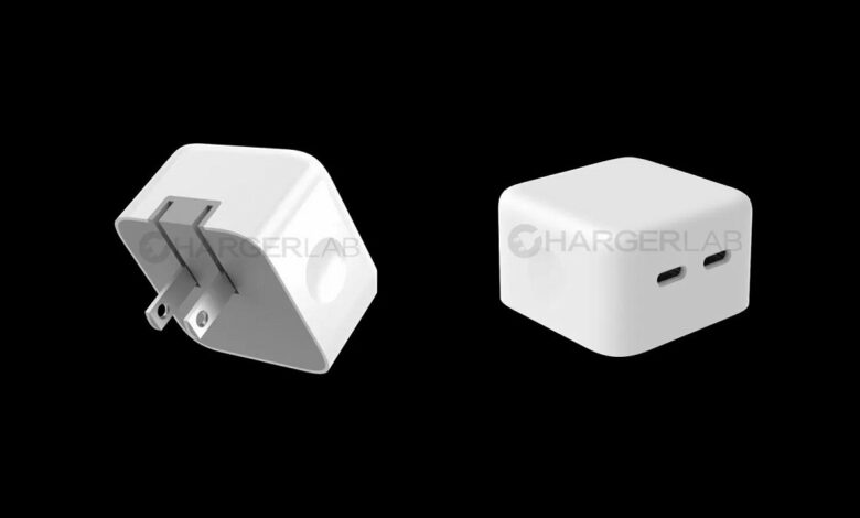 Apple şirkətinin 2 ədəd USB-C girişli yeni şarj adapterinin render fotoları təqdim edilib
