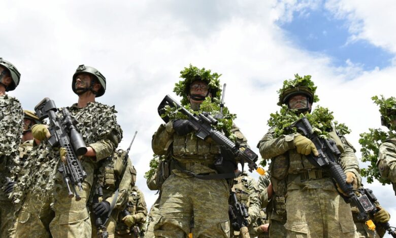Soldiers of the Kosovo Security Force (KSF) line up during the