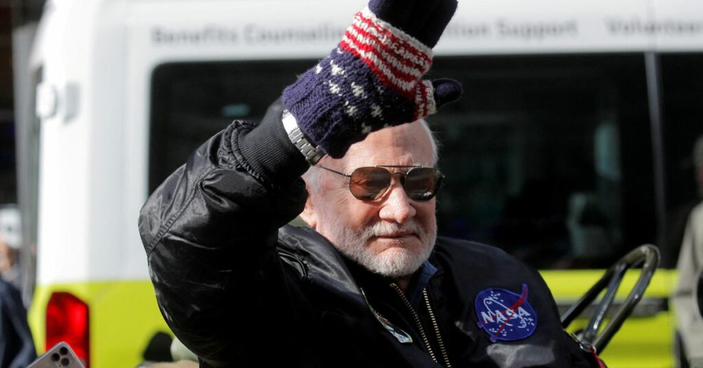 Former astronaut Buzz Aldrin participates in the Veterans Day parade in New York