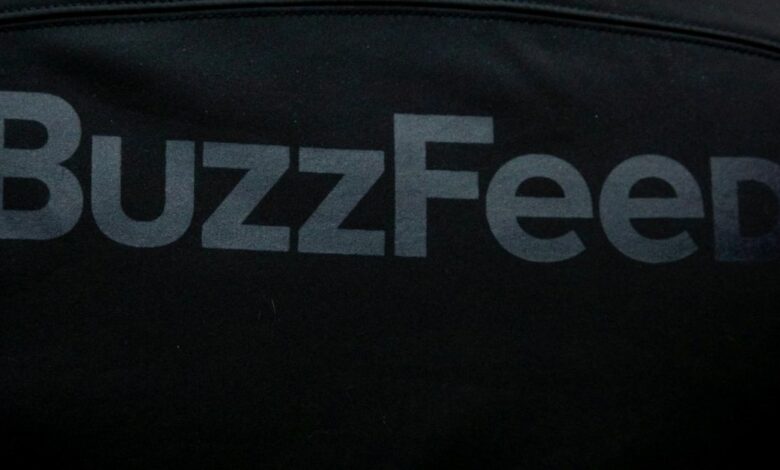 A BuzzFeed sign is seen during the company