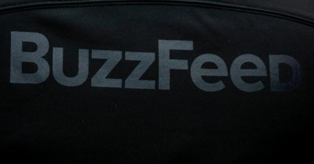 A BuzzFeed sign is seen during the company