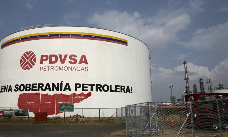 An oil tank is seen at PDVSA
