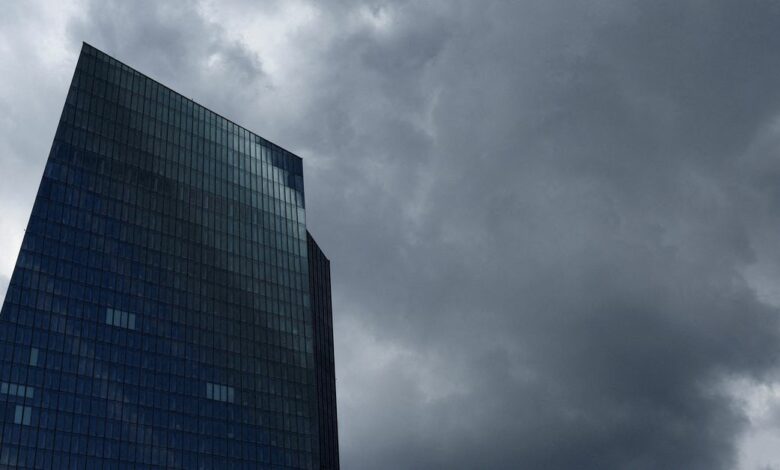 FILE PHOTO: European flags are seen in front of the ECB building, in Frankfurt