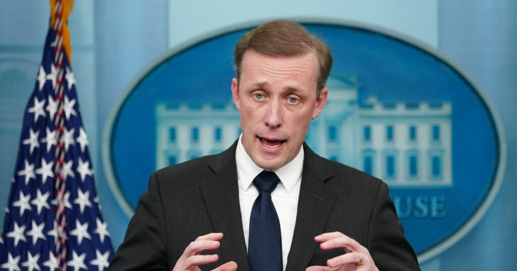 Jake Sullivan speaks at a press briefing at the White House in Washington