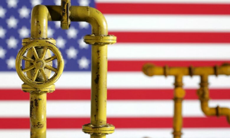 Illustration shows natural gas pipeline and U.S. flag