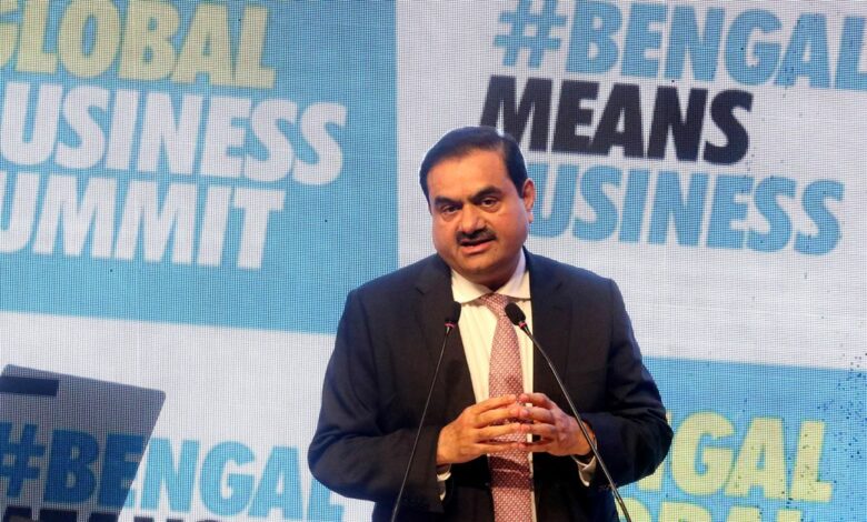 Indian billionaire Gautam Adani addresses delegates during the Bengal Global Business Summit in Kolkata
