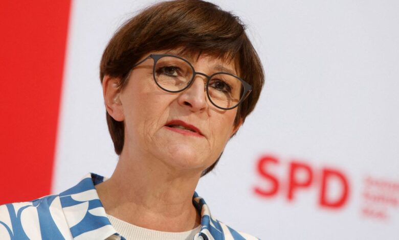 Social Democratic Party (SPD) co-leader Saskia Esken attends a news conference in Berlin