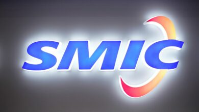 A logo of Semiconductor Manufacturing International Corporation (SMIC) is seen at China International Semiconductor Expo (IC China 2020) following the coronavirus disease (COVID-19) outbreak in Shanghai