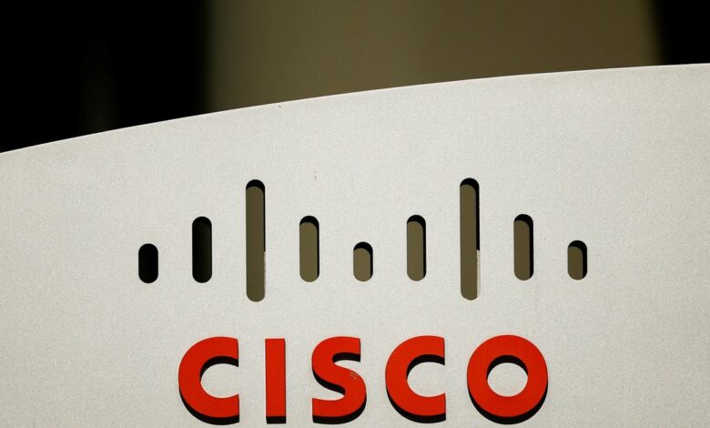 The logo of U.S. networks giant Cisco Systems is seen in front of their headquarters near Paris