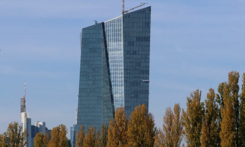 A view shows the European Central Bank (ECB) building, in Frankfurt