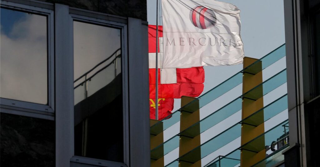 A flag with the logo of Mercuria commodity trading house is pictured in Geneva