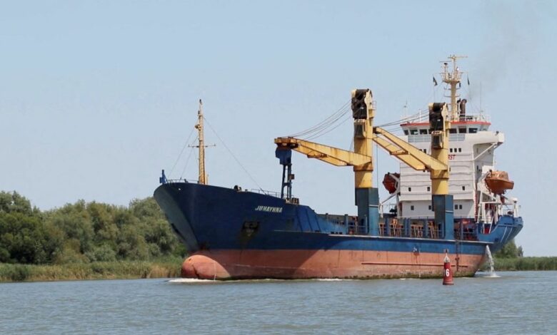 Cargo ships heads from Black Sea to Danube, in Odesa region, Ukraine