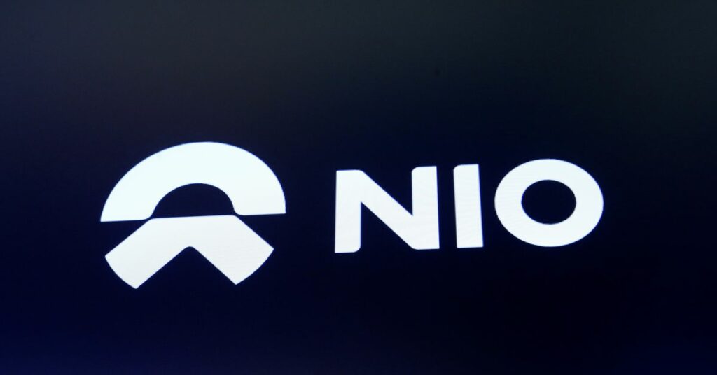 Chinese electric vehicle start-up Nio Inc. company logo is on display on its initial public offering (IPO) day at the NYSE in New York