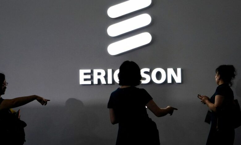 An Ericsson logo is pictured at the Mobile World Congress in Shanghai