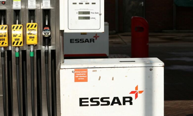 An Essar petrol station with pumps showing no fuel in Stanley