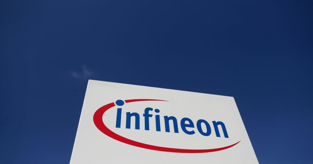 The logo of semiconductor manufacturer Infineon is seen at its Austrian headquarters in Villach