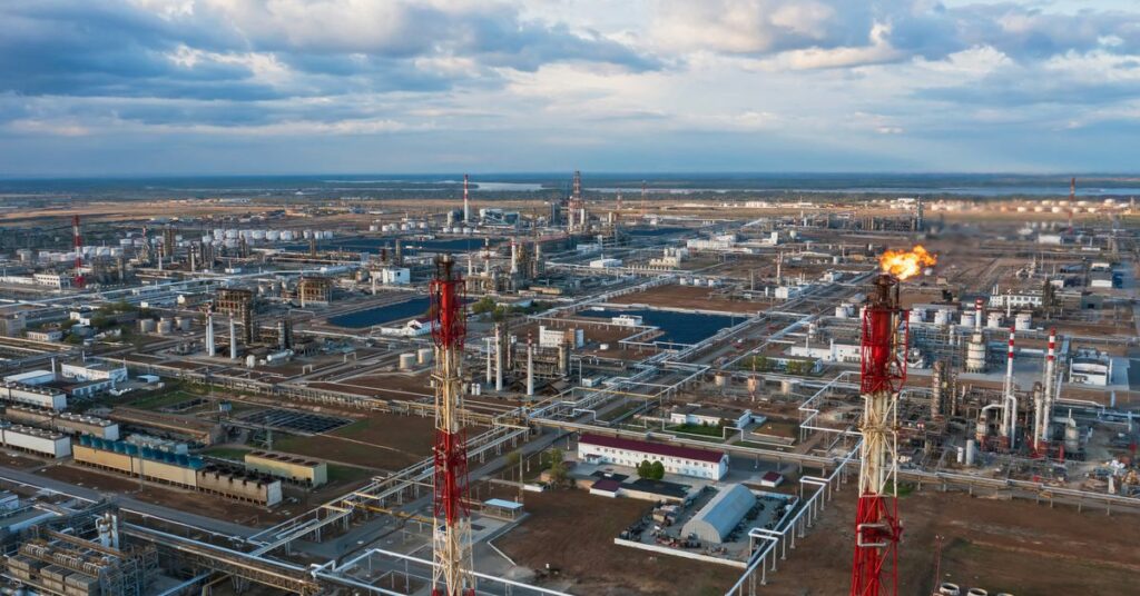 A general view shows the oil refinery of the Lukoil company in Volgograd