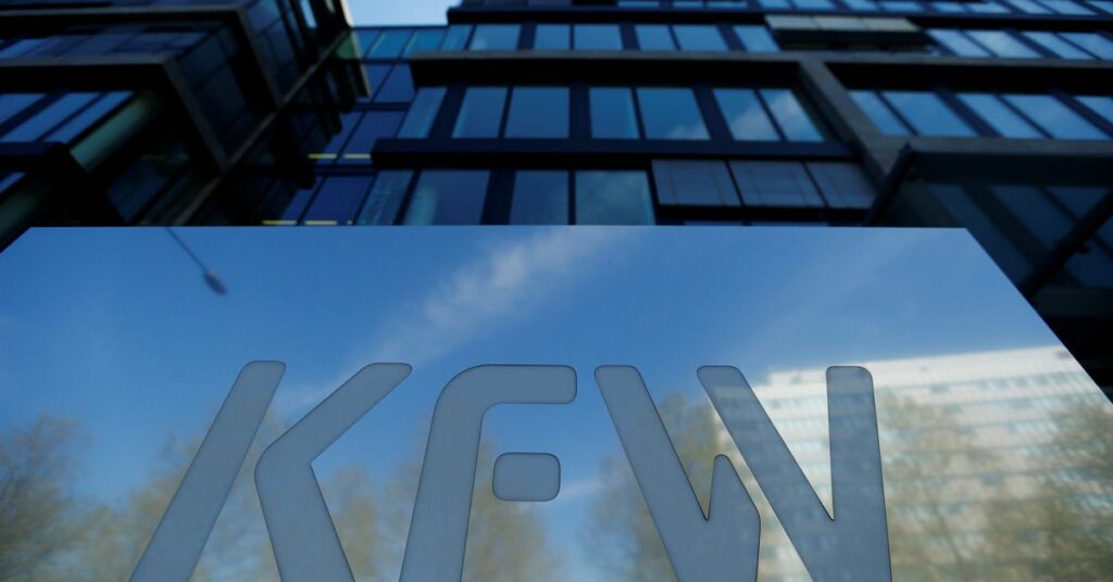 The logo of KfW Bank is pictured at the bank