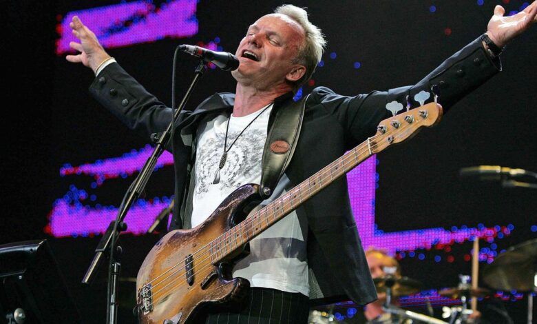 British singer Sting performs at the Live 8 concert in Hyde Park in London.