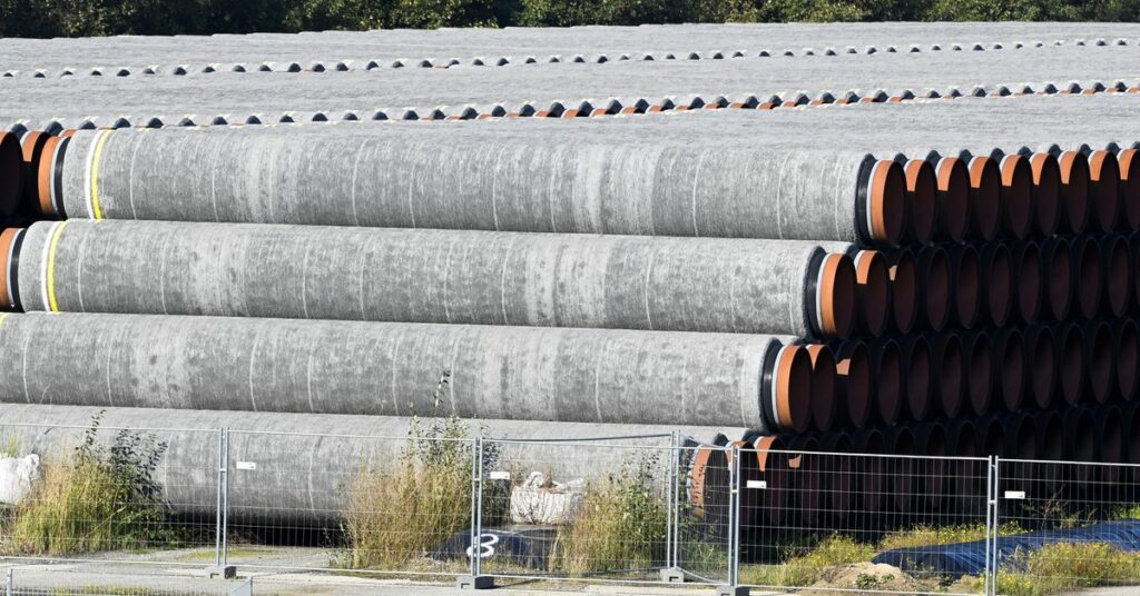 Pipes for the Nord Stream 2 gas pipeline in the Baltic Sea, which are not used, are seen in the harbour of Mukran