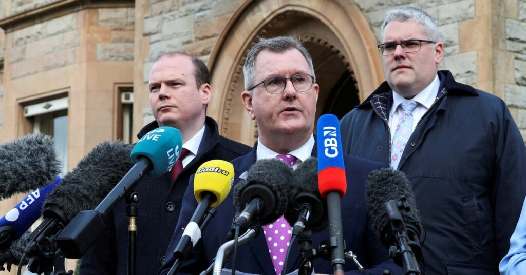 DUP leader Donaldson speaks after a meeting with British PM Sunak in Belfast