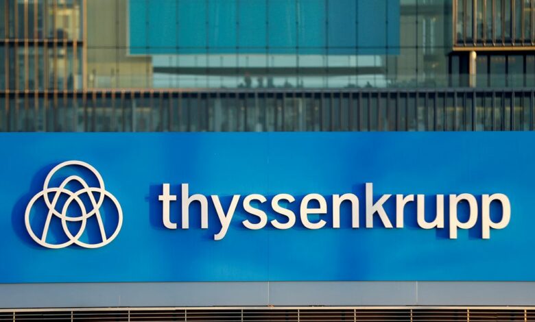FILE PHOTO: A logo of Thyssenkrupp AG is pictured at the company