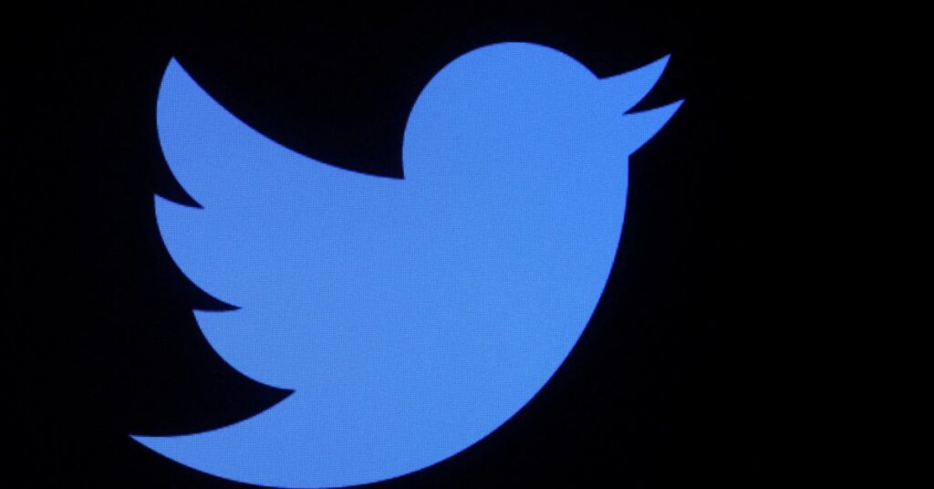 The logo for Twitter is displayed on a screen on the floor of the NYSE in New York