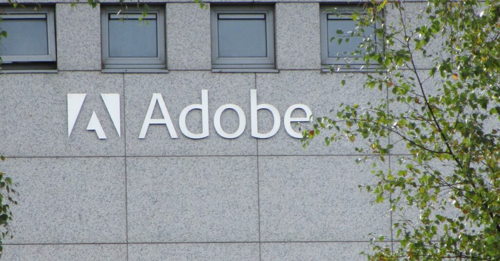Logo of Adobe Inc. is pictured at the company