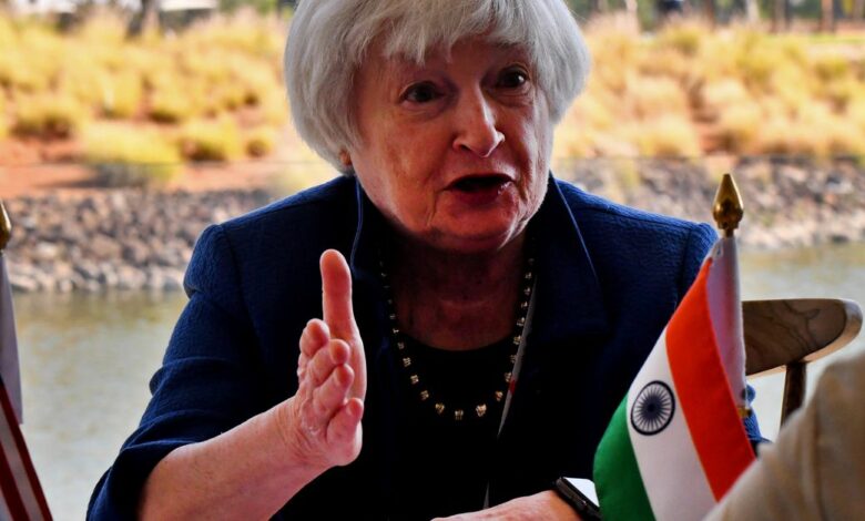 US Treasury Secretary Yellen speaks during her roundtable with India