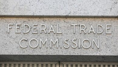 Signage is seen at the Federal Trade Commission headquarters in Washington, D.C.