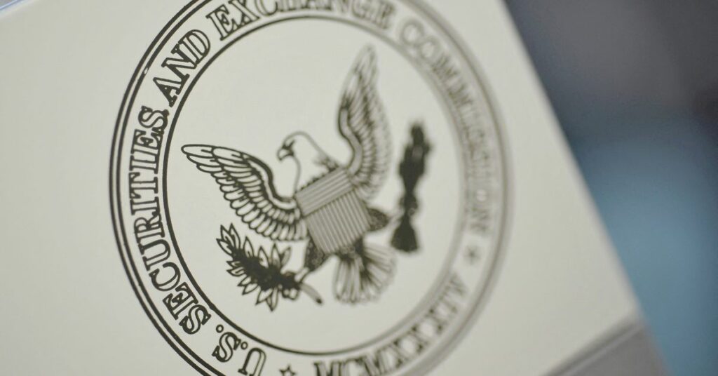 The U.S. Securities and Exchange Commission logo adorns an office door