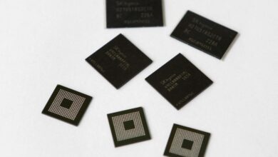 Mobile memory chips made by chipmaker SK Hynix are seen in this picture illustration