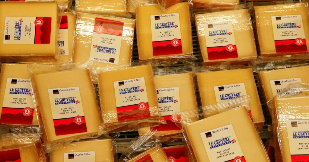 Swiss Gruyere cheese is offered at a supermarket of Swiss retail group Coop in Zumikon