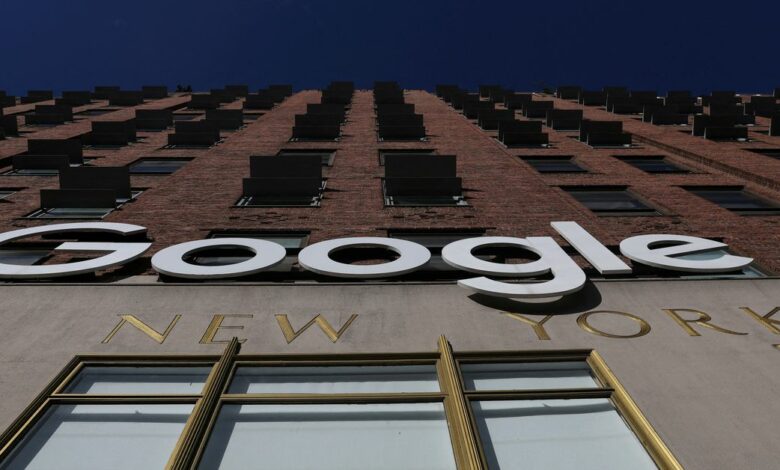 A Google LLC logo is seen at the Google offices in the Chelsea section of New York City