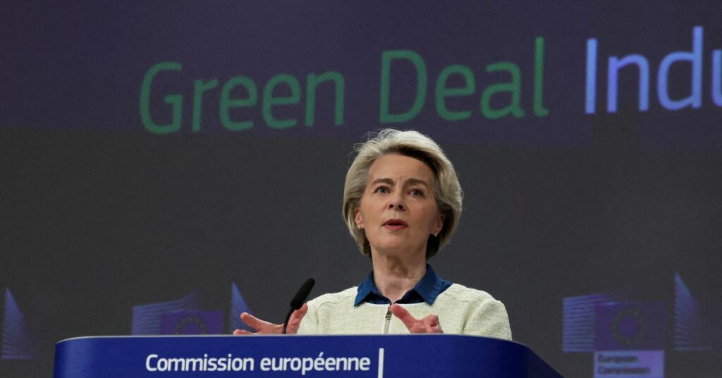 European Commission President Ursula presents a "communication" detailing the EU's "Green Deal Industrial Plan" in Brussels