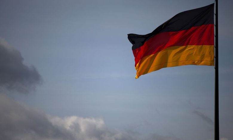 The German national flag flies in Berlin
