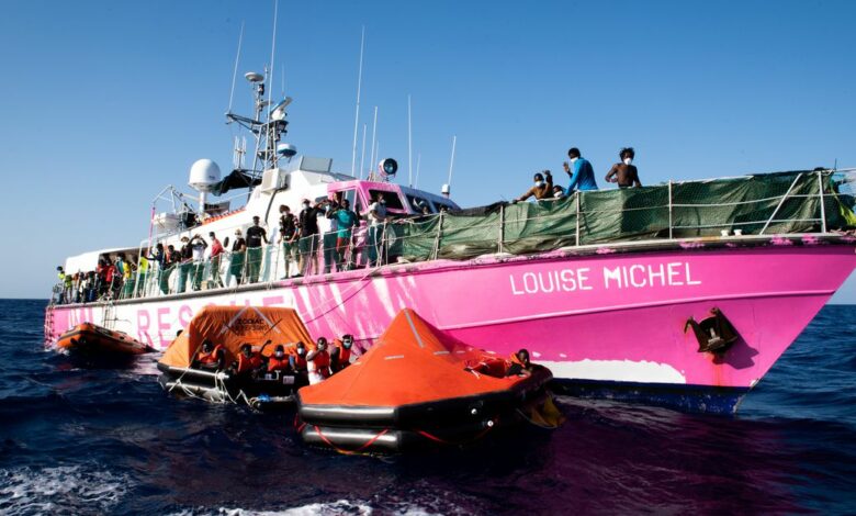 The MV Louise Michel, a migrants search and rescue ship operating in the Mediterranean sea and financed by British street artist Banksy, is seen at sea