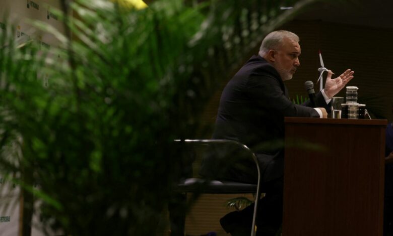 Jean Paul Prates, CEO of Brazil's state-run oil company Petrobras, attends a news conference