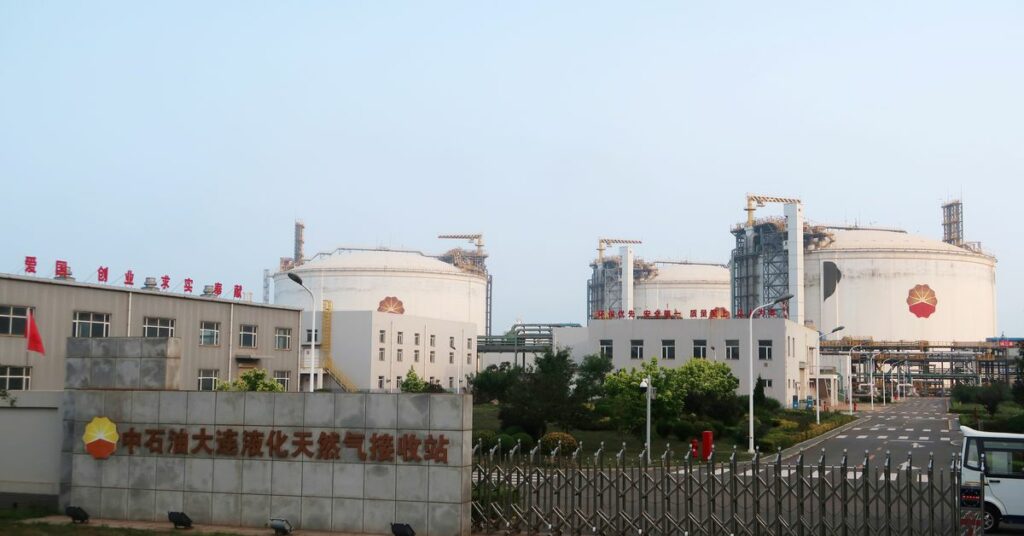 Liquified natural gas (LNG) storage tanks are seen at PetroChina's receiving terminal  in Dalian