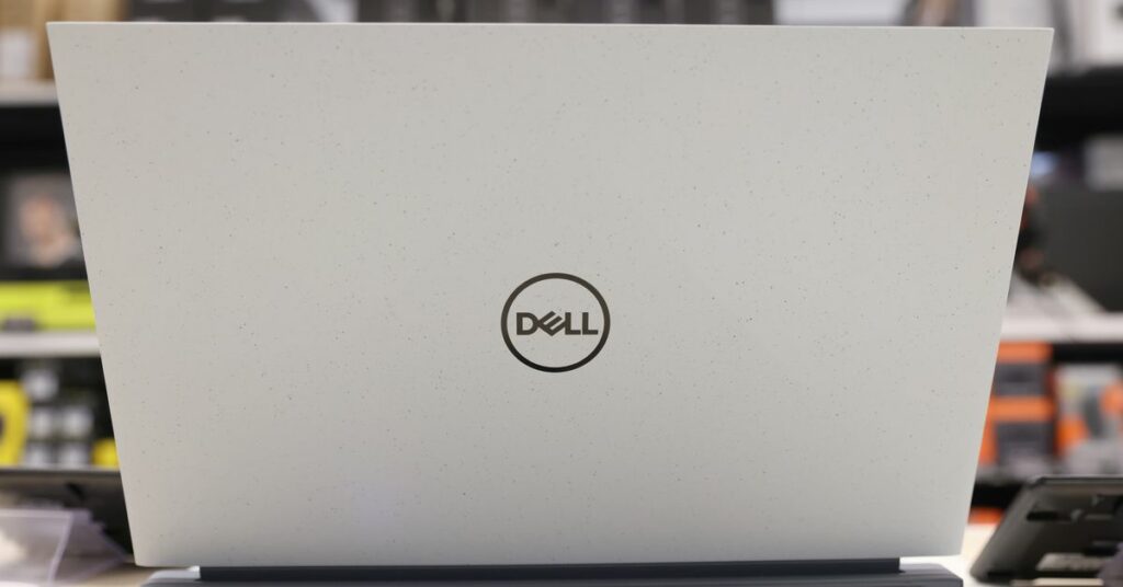 A Dell laptop is seen for sale in a store in Manhattan, New York City
