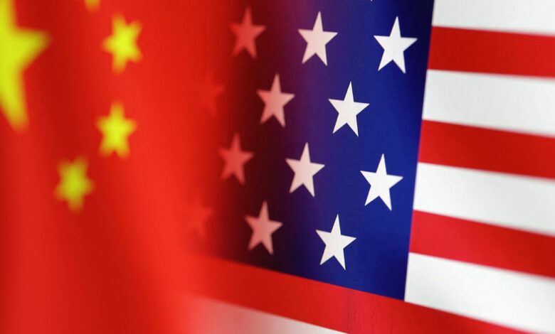 Illustration shows U.S. and Chinese flags