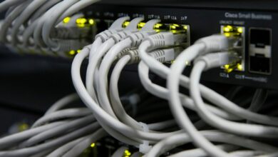Ethernet cables used for internet connection are seen at the headquarters of the Wnet internet service provider in Kiev