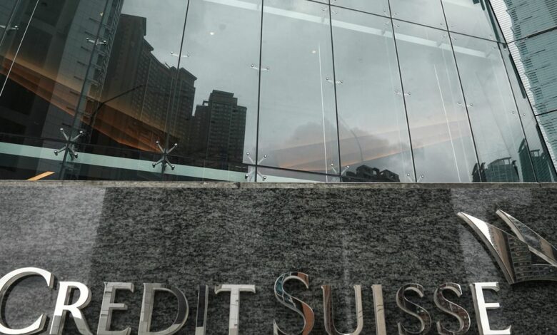Logo of Credit Suisse is pictured outside its office building in Hong Kong
