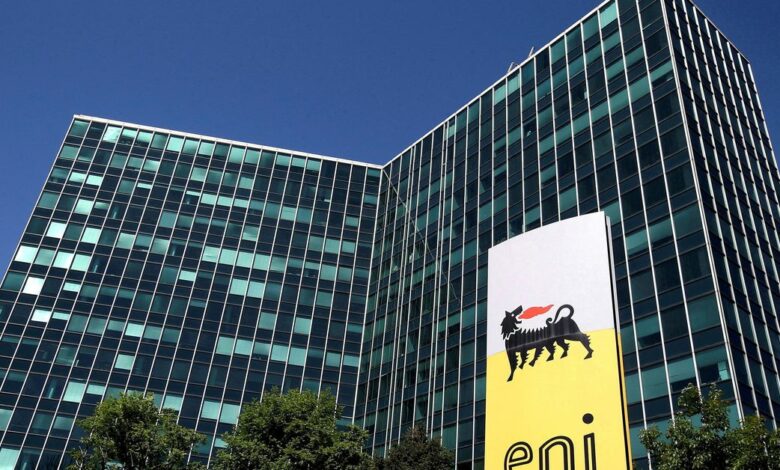 Eni's logo is seen in front of its headquarters in San Donato Milanese