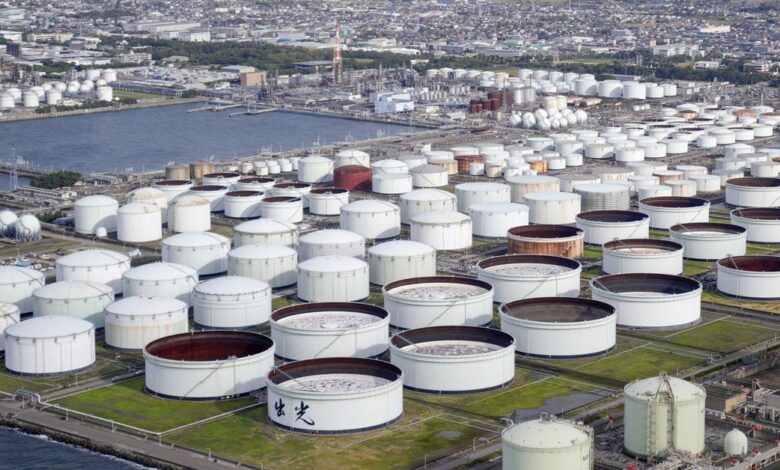 An aerial view shows an oil factory of Idemitsu Kosan Co. in Ichihara