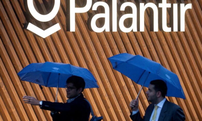 Logo of U.S. software company Palantir Technologies is seen in Davos