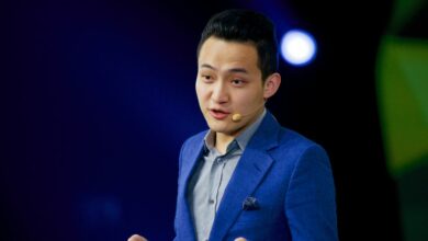 Chinese cryptocurrency entrepreneur Justin Sun speaks at a financial forum in Beijing