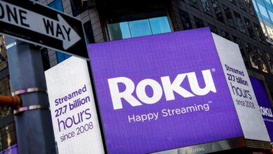 FILE PHOTO A video sign displays the logo for Roku Inc, a Fox-backed video streaming firm, in Times Square after the company