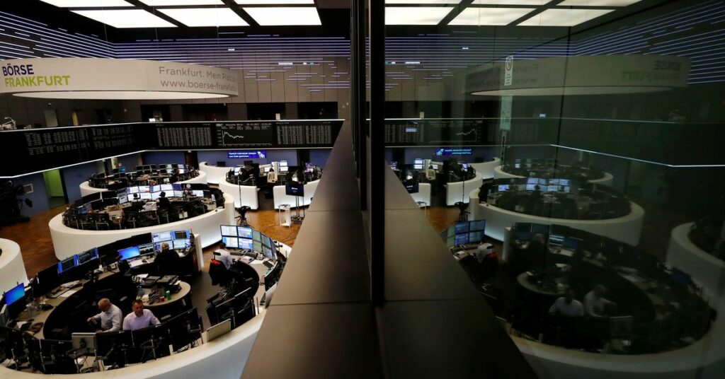 A general view shows the trading floor at the stock exchange in Frankfurt