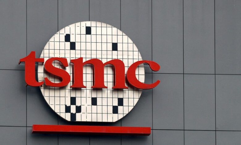 A logo of Taiwanse chip giant TSMC can be seen in Tainan,